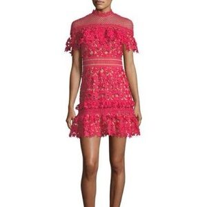 Self Portrait Star Guipure Yoke Frill Lace Mini Dress